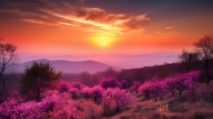 Fototapeta na wymiar midjourney generated image of a Gorgeous Spring Sunset