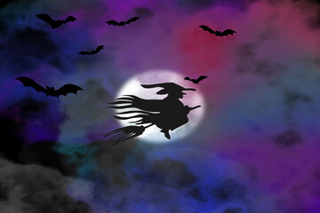 Mysterious night background with bats