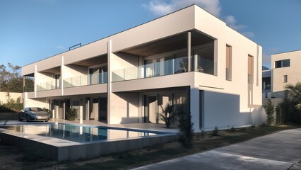 Obraz na płótnie Canvas Luxury residential development with pool, generative ai