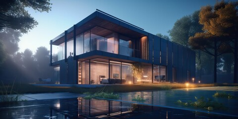 Fototapeta premium Luxury modern villa with swimming pool and garden, generative ai