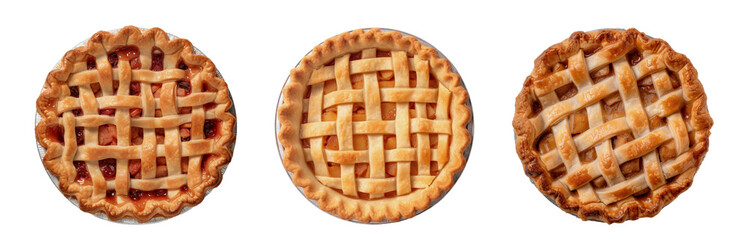 Top down view of open pie on transparent background. Generative AI - obrazy, fototapety, plakaty