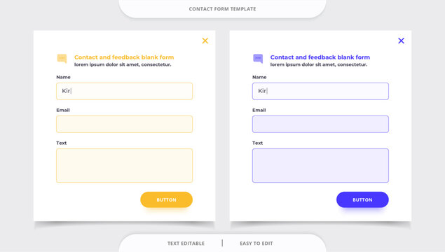 Contact and feedback form page template. Popup form, callback form, subscribe form. Website UI concept. 