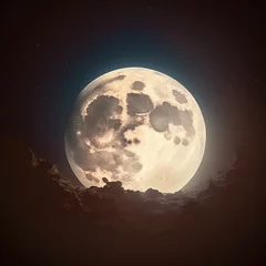 Papier Peint photo Pleine Lune arbre Big full moon and Earth on horizon against the background of starry sky, fantasy art of space galaxy Generative AI