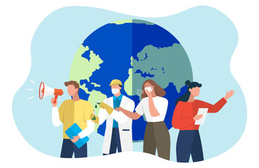 Earth Day. International Mother Earth Day. Social poster, banner or card. Environmental problems protection. Caring for Nature. World earth day. Save planet. People care planet. Zero waste think green