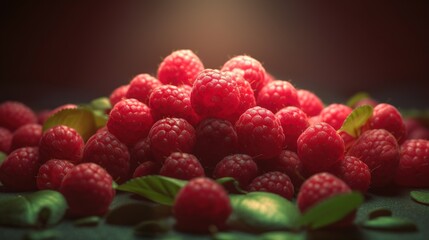 Beautiful organic raspberries background generative ai