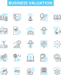 Fototapeta na wymiar Business valuation vector line icons set. Valuation, Business, Analysis, Asset, Price, Market, Equity illustration outline concept symbols and signs