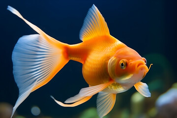 a goldfish with a shark's fin sticking out of it's mouth