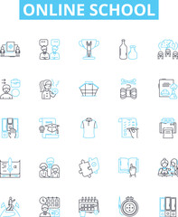 online school vector line icons set. e-learning, virtual, online, education, classes, academy, platform illustration outline concept symbols and signs