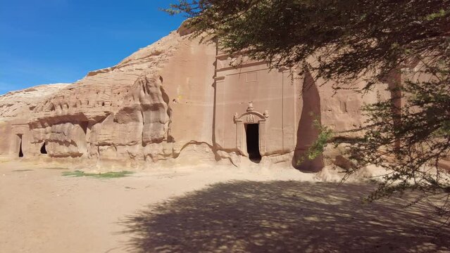 Al Ula - Saudi Arabia: The famous tombs of the Nabatean civilization, Al-Ula being their second largest city after Petra, at the Madain Saleh site in the Saudi desert. 