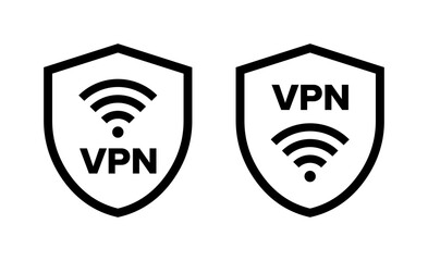 VPN Icon Set. Virtual Private Network Icons. Secure Connection WiFi Shield Icon. Vector Illustration. 