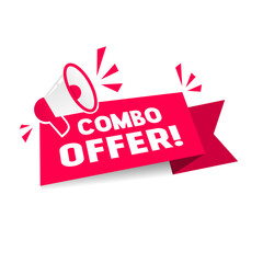 Combo offer banner - megaphone icon. Design for marketing, store, business and advertising. Flat vector illustration isolated on white background.