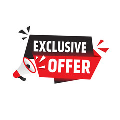 Exclusive offer banner - megaphone icon, vector design isolated on white background. Flat icon.