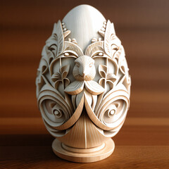 Illustration of an wooden Easter egg carved in Art Nouveau style decoration on a wood texture background - AI Generated