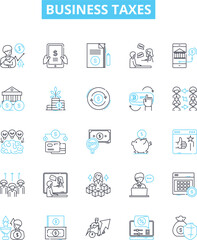 Business taxes vector line icons set. Taxes, Business, Filing, Deductions, Returns, Liabilities, Employer illustration outline concept symbols and signs