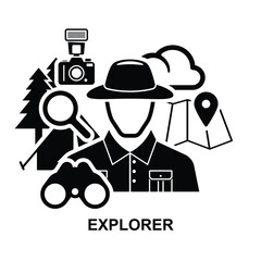 Explorer icon. Adventure tourism and travel isolated on background vector illustration.