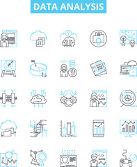 Fototapeta premium Data analysis vector line icons set. Analytics, Mining, Exploration, Modeling, Visualization, Inference, Statistics illustration outline concept symbols and signs