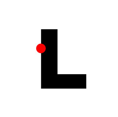 L letter with red dot company monogram. L icon.