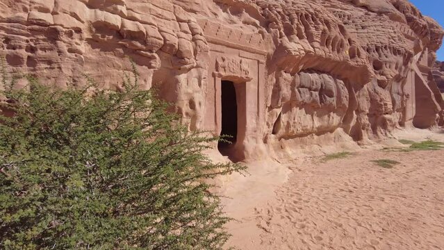 Al Ula - Saudi Arabia: The famous tombs of the Nabatean civilization, Al-Ula being their second largest city after Petra, at the Madain Saleh site in the Saudi desert. 