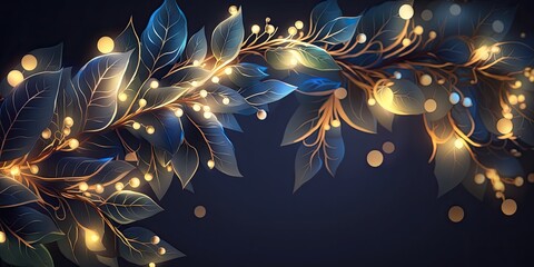 Festive Holiday Blue and White Lights with Garland (Generative AI)