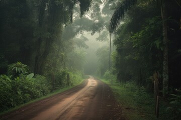 Fototapeta premium road through the jungle - Created with Generative ai