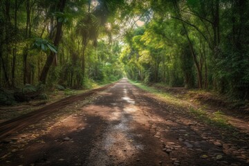 Obraz premium road through the jungle - Created with Generative ai