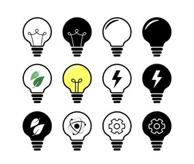 Lightbulb icon set. Electricity, ecology, energy symbol. Vector illustration