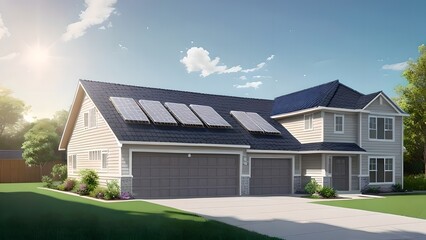 House with solar panels on the roof, generative AI