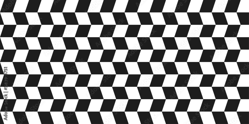 Aufkleber Checkerboard convex pattern. Optical racing flag, black and white. Diagonal rectangles.