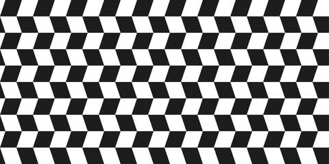 Checkerboard convex pattern. Optical racing flag, black and white. Diagonal rectangles.