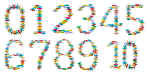 折り紙の鶴で作った数字。透過背景。