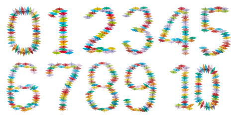 折り紙の鶴で作った数字。透過背景。
