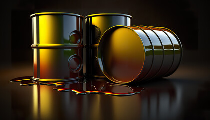 Oil or gasoline barrels on dark gradient background, storage containers, AI generative