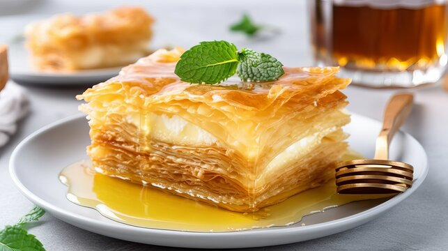 Galaktoboureko - Creamy Custard-Filled Filo Pastry with a Golden Crispy Crust and Honey Syrup