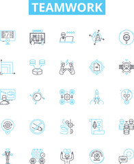 Teamwork vector line icons set. Collaboration, Synergy, Togetherness, Joint-effort, Harmony, Pooled, Partnership illustration outline concept symbols and signs