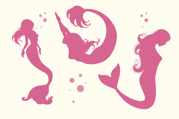 flat design mermaid silhouette illustration, silhouette of a girl