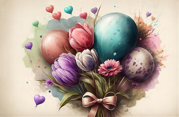 Obraz na płótnie Canvas Illustration of beauty flowers. Valentine's Day, Mother's Day, a wedding, a birthday, and Easter. Spring. Summer. AI generated