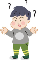 cute kid asking questions in cartoon character doodle hand drawn design for decoration.