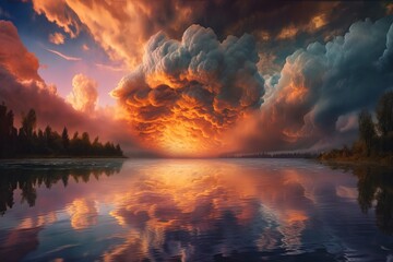 amazing sunset with very nice orange gradations - AI Generated