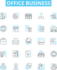 Office business vector line icons set. Office, Business, Workplace, Desk, Stationery, Documents, Printer illustration outline concept symbols and signs