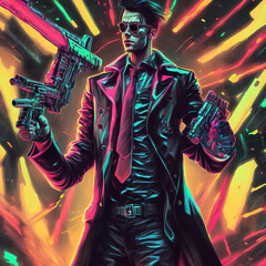 Fototapeta premium Cyberpunk style retro futuristic soldier or agent zero. Generative AI
