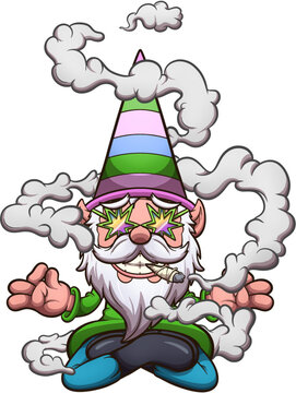 Hippie Gnome Smoking A Joint. Vector clip art illustration with simple gradients. All in one single layer.