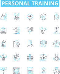 Personal training vector line icons set. Personal, Training, Fitness, Exercise, Coaching, Workout, Instructor illustration outline concept symbols and signs
