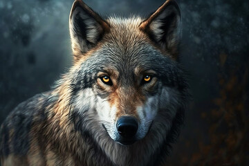 Illustration of a wolf from the front. Generative AI.