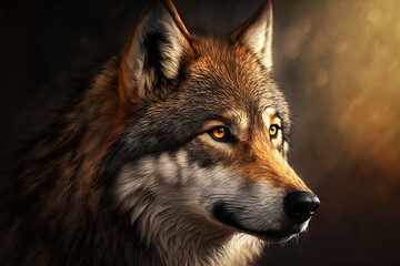 Fototapeta premium Illustration of a wolf from the side. Generative AI.