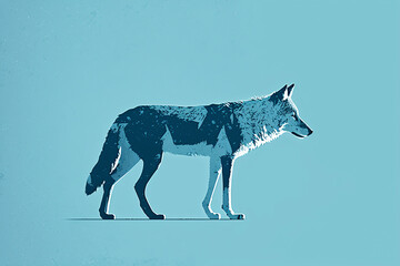 Illustration of a wolf from the side on flat blue background. Generative AI.