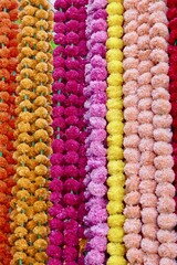 close up of colorful flower garlands
