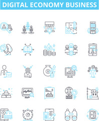 Digital economy business vector line icons set. Digital, Economy, Business, eCommerce, Online, Technology, Services illustration outline concept symbols and signs
