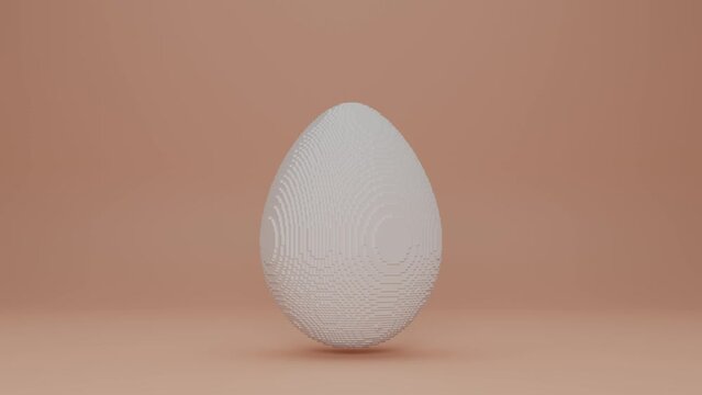 Loop 3d animation of a white cube that turns into a white egg consisting of many pixels. Abstract idea of digital nutrition, art and digital hygiene. The idea of an information diet.
