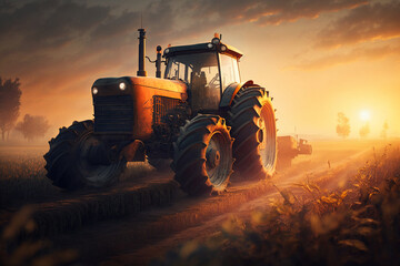 Farmer in tractor preparing farmland with seedbed