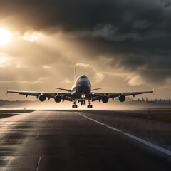 Fototapeta na wymiar Airplane on the runway. Generative AI